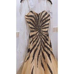 Nude and Black mermaid style Prom Dress